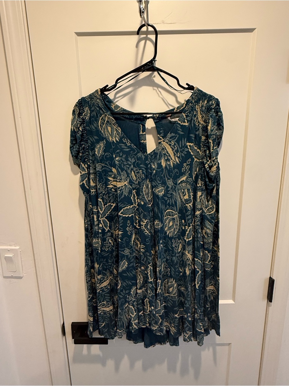 Free People Teal Floral Top (Oversized Small)